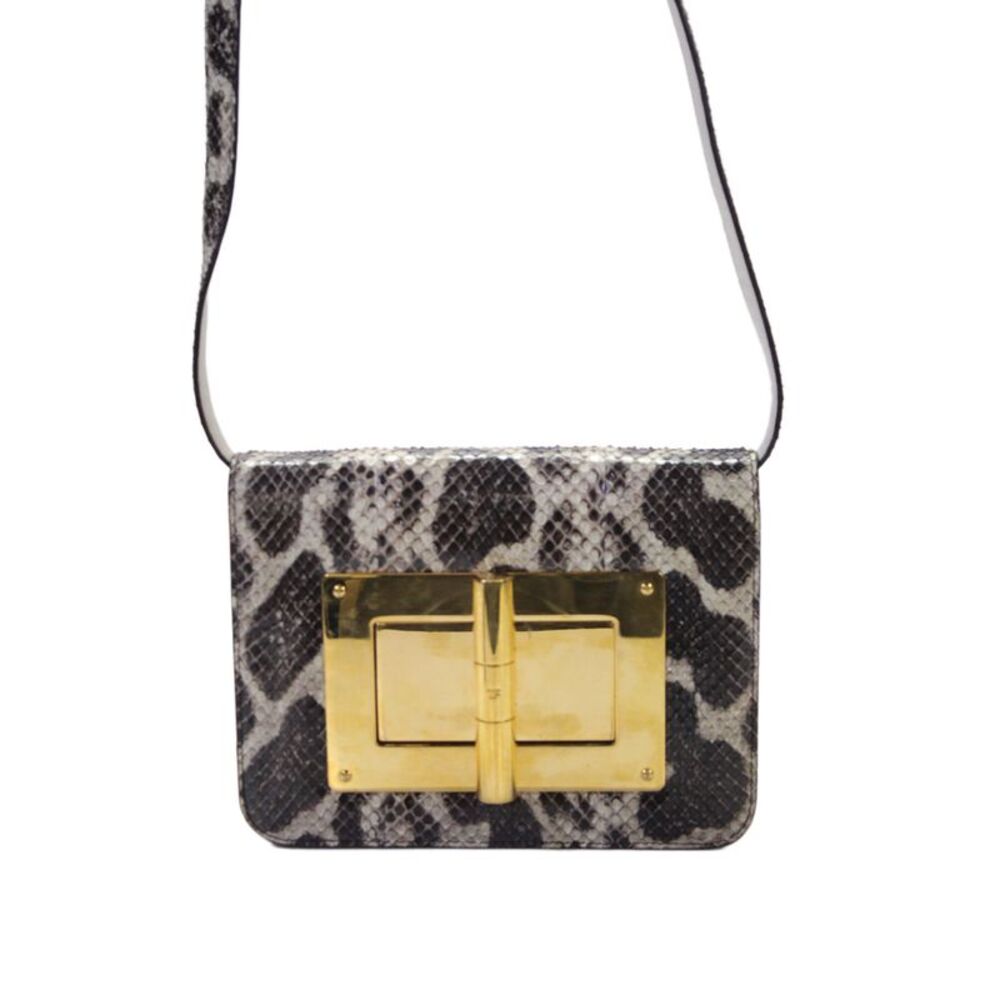 Tom Ford Womens Leather Animal Print Turn Lock Shoulder Handbag Brown